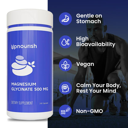 UpNourish Magnesium Glycinate Chelate 500mg Capsules - Highly Absorbable Chelated Magnesium - Pure Magnesium Supplemen - Maple Wellness Supplements