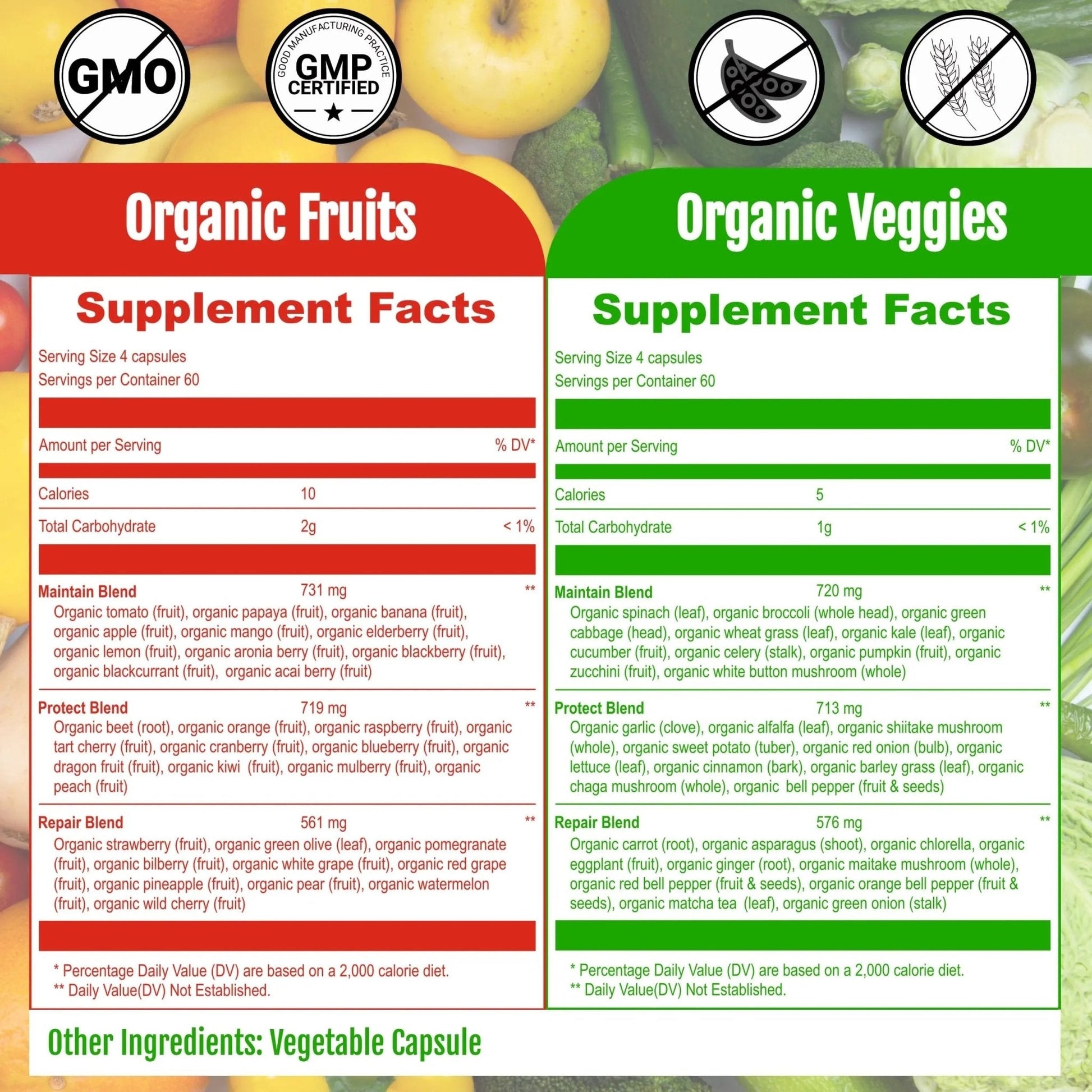 UpNourish Organic Fruits and Veggies Supplement - Support Diet Balance, Body Cleanse & Energy - 480 Fruits and Super Greens Capsules from Nature - Fruit and Vegetable Supplements for Adults & Kids - Maple Wellness Supplements