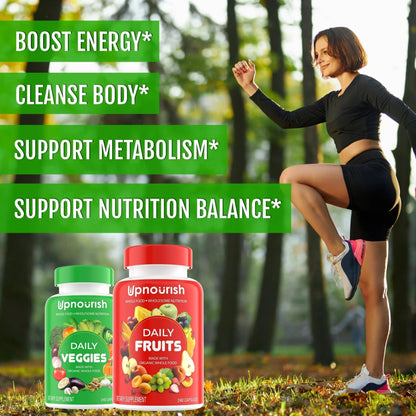 UpNourish Organic Fruits and Veggies Supplement - Support Diet Balance, Body Cleanse & Energy - 480 Fruits and Super Greens Capsules from Nature - Fruit and Vegetable Supplements for Adults & Kids - Maple Wellness Supplements
