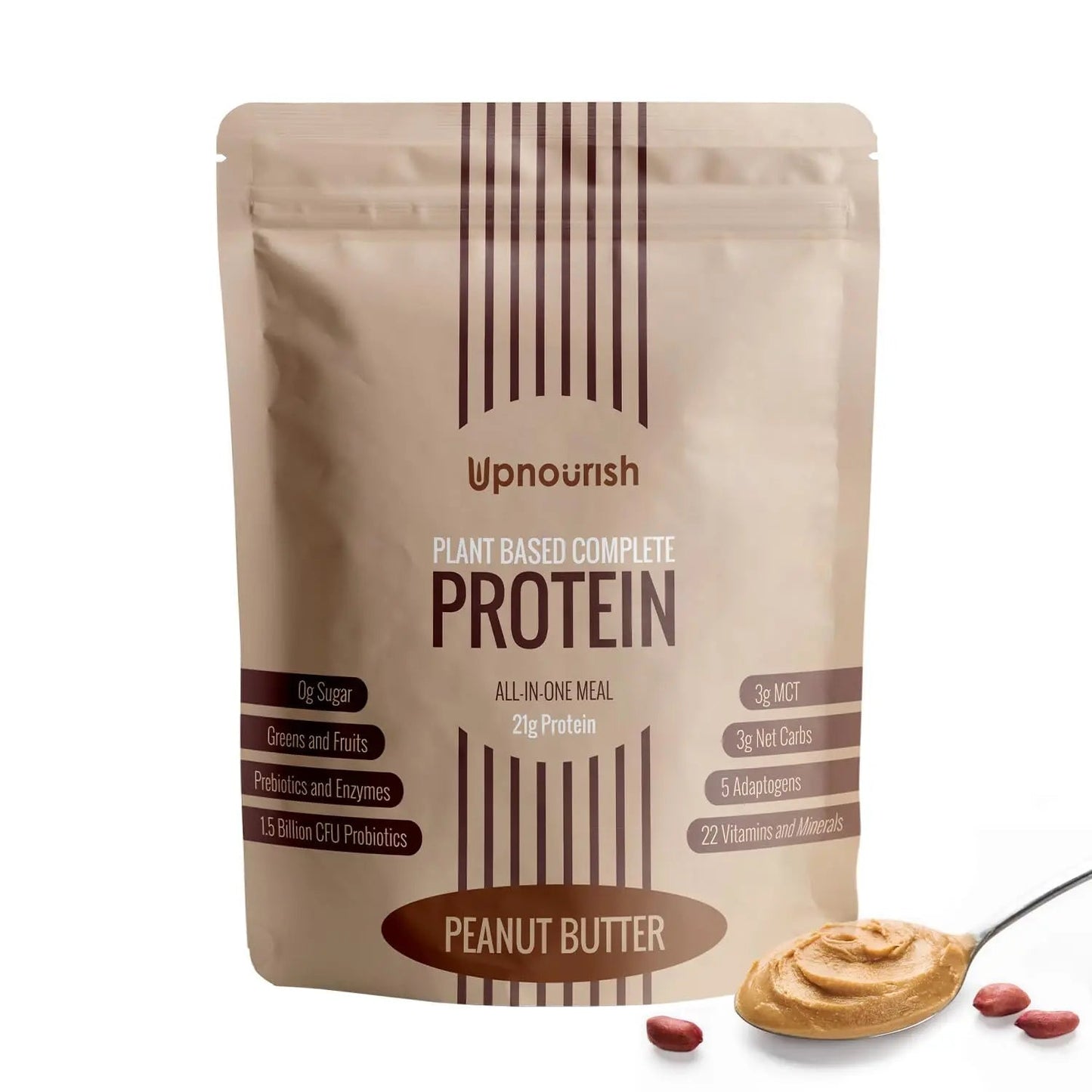 UpNourish Peanut Butter Vegan Protein Powder 54 Superfoods Powder,1.5 Billion CFU Probiotics 21g Plant Based Protein,No Sugar No Dairy No GMO Dairy Free,Meal Replacement Shake Keto-Friendly Low-Carb Diet,15 Servings - Maple Wellness Supplements