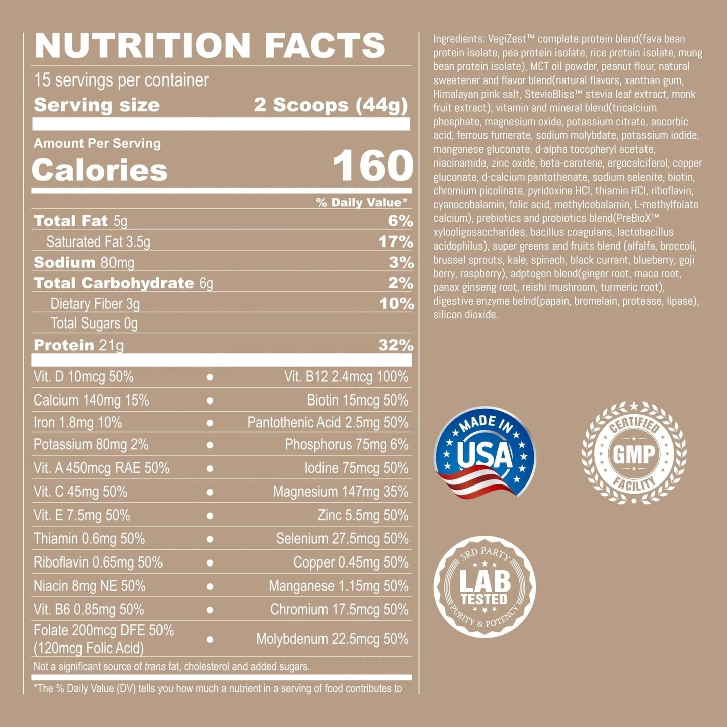UpNourish Peanut Butter Vegan Protein Powder 54 Superfoods Powder,1.5 Billion CFU Probiotics 21g Plant Based Protein,No Sugar No Dairy No GMO Dairy Free,Meal Replacement Shake Keto-Friendly Low-Carb Diet,15 Servings - Maple Wellness Supplements
