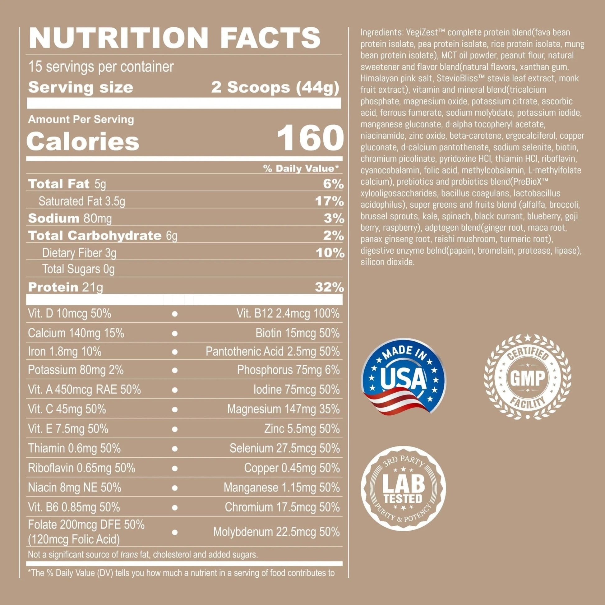 UpNourish Peanut Butter Vegan Protein Powder 54 Superfoods Powder,1.5 Billion CFU Probiotics 21g Plant Based Protein,No Sugar No Dairy No GMO Dairy Free,Meal Replacement Shake Keto-Friendly Low-Carb Diet,15 Servings - Maple Wellness Supplements