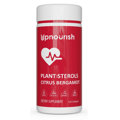 UpNourish Plant Sterols Citrus Bergamot Supplement for High Cholesterol with CoQ10, Omega 3, Olive Leaf, Turmeric Curcumin, Black Garlic and Niacin - 120 Softgels - Maple Wellness Supplements