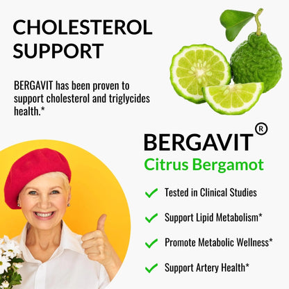 UpNourish Plant Sterols Citrus Bergamot Supplement for High Cholesterol with CoQ10, Omega 3, Olive Leaf, Turmeric Curcumin, Black Garlic and Niacin - 120 Softgels - Maple Wellness Supplements