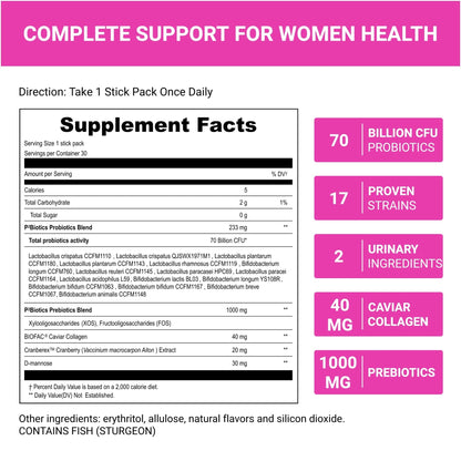 UpNourish Probiotics, Caviar Collagen with Prebiotics for Women's Digestive, Skin Radiance, and Feminine Health with Cranberry - Maple Wellness Supplements