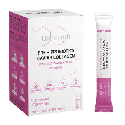 UpNourish Probiotics, Caviar Collagen with Prebiotics for Women's Digestive, Skin Radiance, and Feminine Health with Cranberry - Maple Wellness Supplements