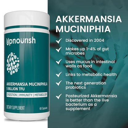 UpNourish Probiotics for GLP-1 Support, 5 Billion TFU Akkermansia Muciniphila for Digestive Health, Leaky Gut, Immunity and Metabolic Health, Prebiotics and Probiotics for Women and Men, 60 Capsules - Maple Wellness Supplements