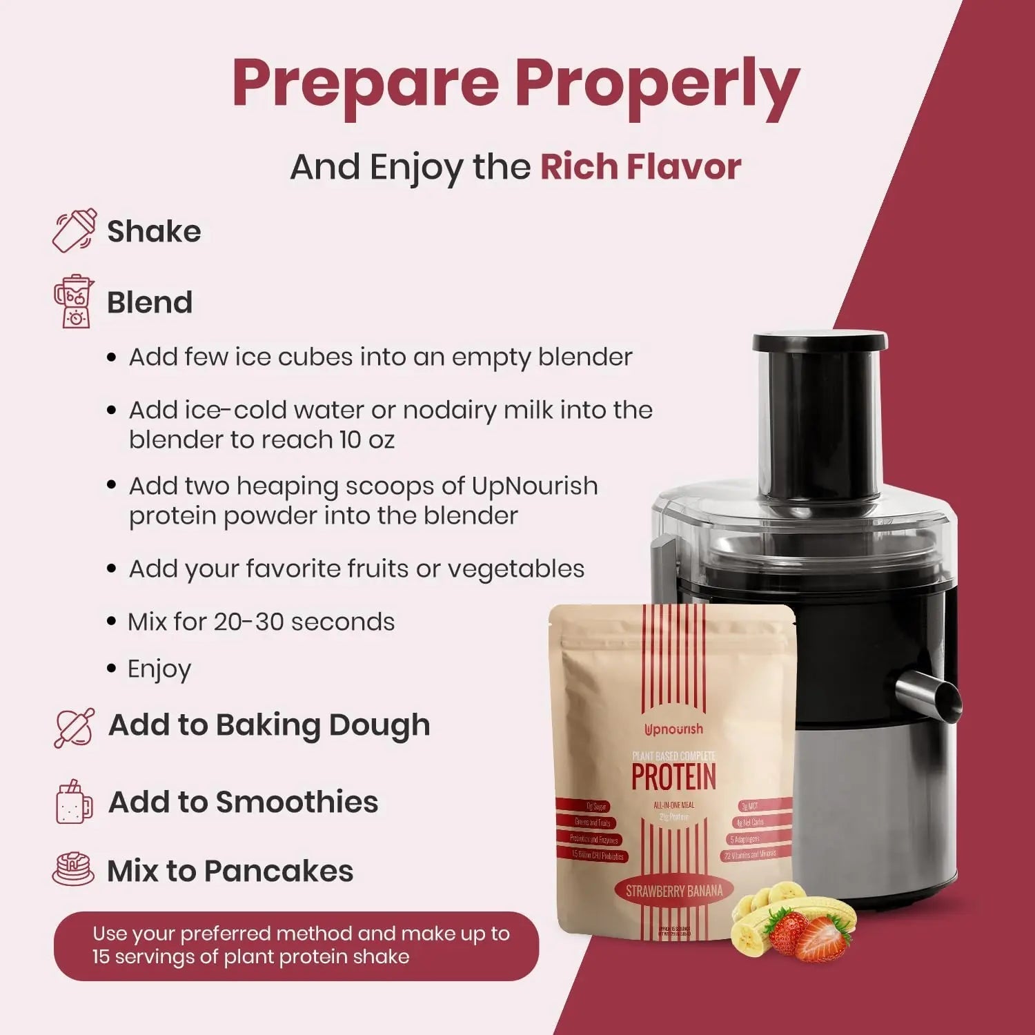 UpNourish Strawberry Banana Vegan Protein Powder 54 Superfoods Powder,1.5 Billion CFU Probiotics 21g Plant Based Protein,No Sugar No Dairy No GMO Dairy Free,Meal Replacement Shake Keto-Friendly Low-Carb Diet,15 Servings - Maple Wellness Supplements