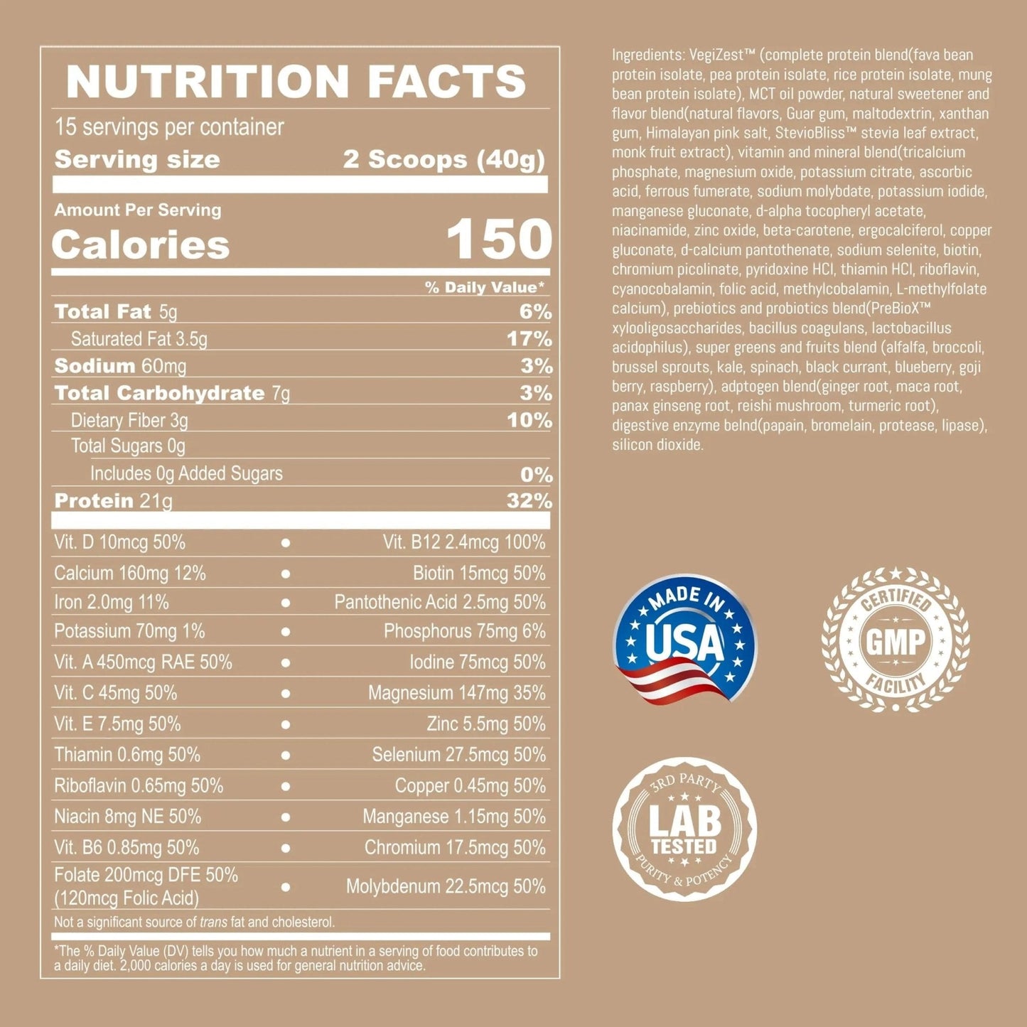 UpNourish Vanilla Cookie Vegan Protein Powder 54 Superfoods Powder,1.5 Billion CFU Probiotics 21g Plant Based Protein,No Sugar No Dairy No GMO Dairy Free,Meal Replacement Shake Keto-Friendly Low-Carb Diet,15 Servings - Maple Wellness Supplements