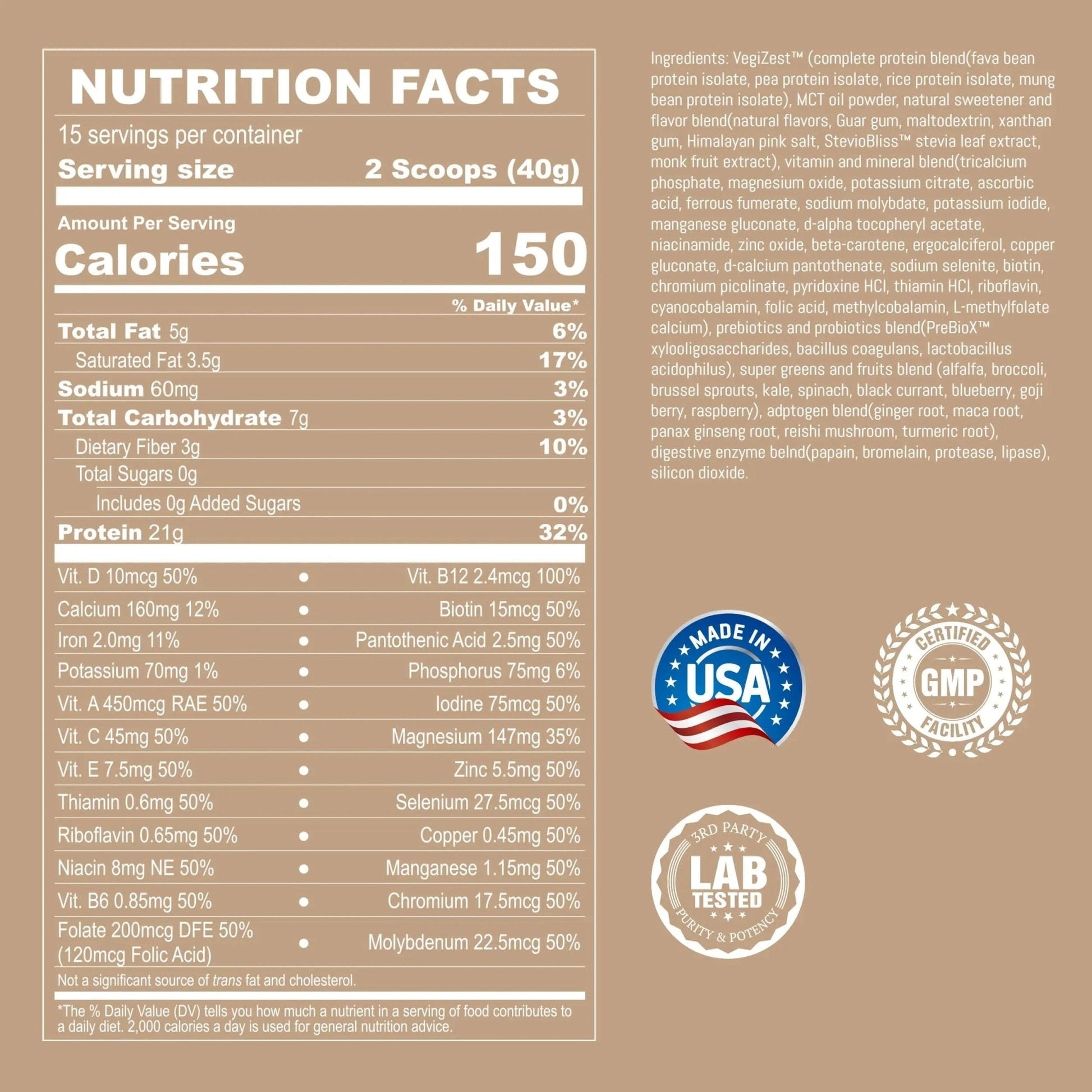 UpNourish Vanilla Cookie Vegan Protein Powder 54 Superfoods Powder,1.5 Billion CFU Probiotics 21g Plant Based Protein,No Sugar No Dairy No GMO Dairy Free,Meal Replacement Shake Keto-Friendly Low-Carb Diet,15 Servings - Maple Wellness Supplements