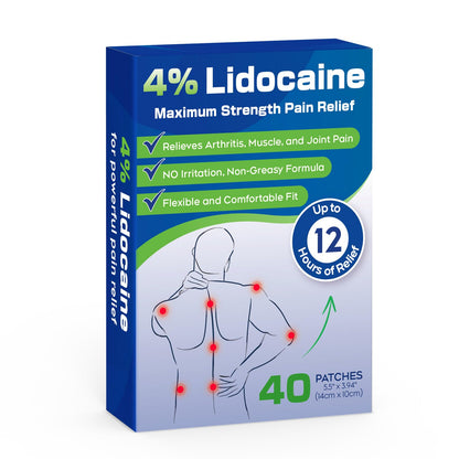 Uposiut Lidocaine 4% Patches - Extra Strength Lidocaine Patches (40 Patches), for Neck, Shoulder, Back, Knee, and Ankle Muscles, 12-Hour Effectiveness-A001L - Maple Wellness Supplements