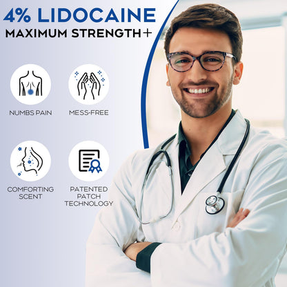 Uposiut Lidocaine 4% Patches - Extra Strength Lidocaine Patches (40 Patches), for Neck, Shoulder, Back, Knee, and Ankle Muscles, 12-Hour Effectiveness-A001L - Maple Wellness Supplements