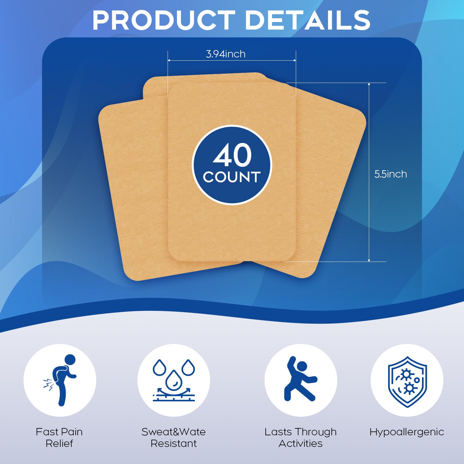 Uposiut Lidocaine 4% Patches - Extra Strength Lidocaine Patches (40 Patches), for Neck, Shoulder, Back, Knee, and Ankle Muscles, 12-Hour Effectiveness-A001L - Maple Wellness Supplements