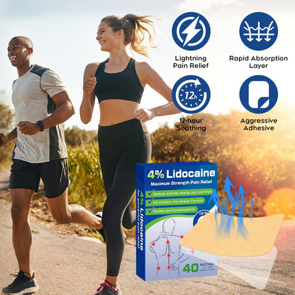Uposiut Lidocaine 4% Patches - Extra Strength Lidocaine Patches (40 Patches), for Neck, Shoulder, Back, Knee, and Ankle Muscles, 12-Hour Effectiveness-A001L - Maple Wellness Supplements