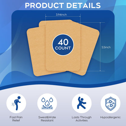 Uposiut Lidocaine Patches, Maximum Strength Lidocaine Patches (40 Patches), for Muscle Pain Relief in The Back, Shoulders, Neck, Knees, and Anks, 12 Hour Pain Relief-G002 - Maple Wellness Supplements