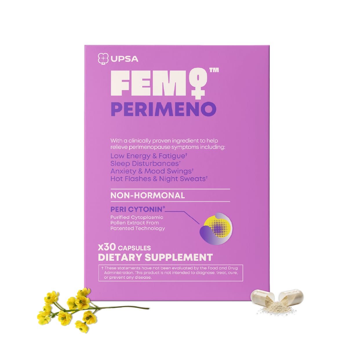 Upsa FEM Perimeno Perimenopause Supplements for Women - Non-Hormonal Pre-Menopause Support for Hot Flashes, Night Sweats, Mood, Sleep & Low Energy - 30 Capsules - Maple Wellness Supplements