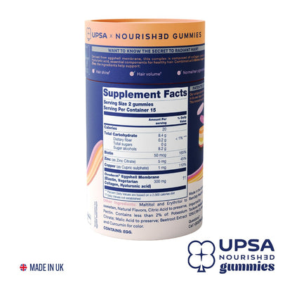 Upsa Nourished Collagen Hair Health 30 Count – Ovoderm® Egg Membrane Complex with Biotin, Zinc & Copper – for Healthy, Shiny & Fuller-Looking Hair - Maple Wellness Supplements