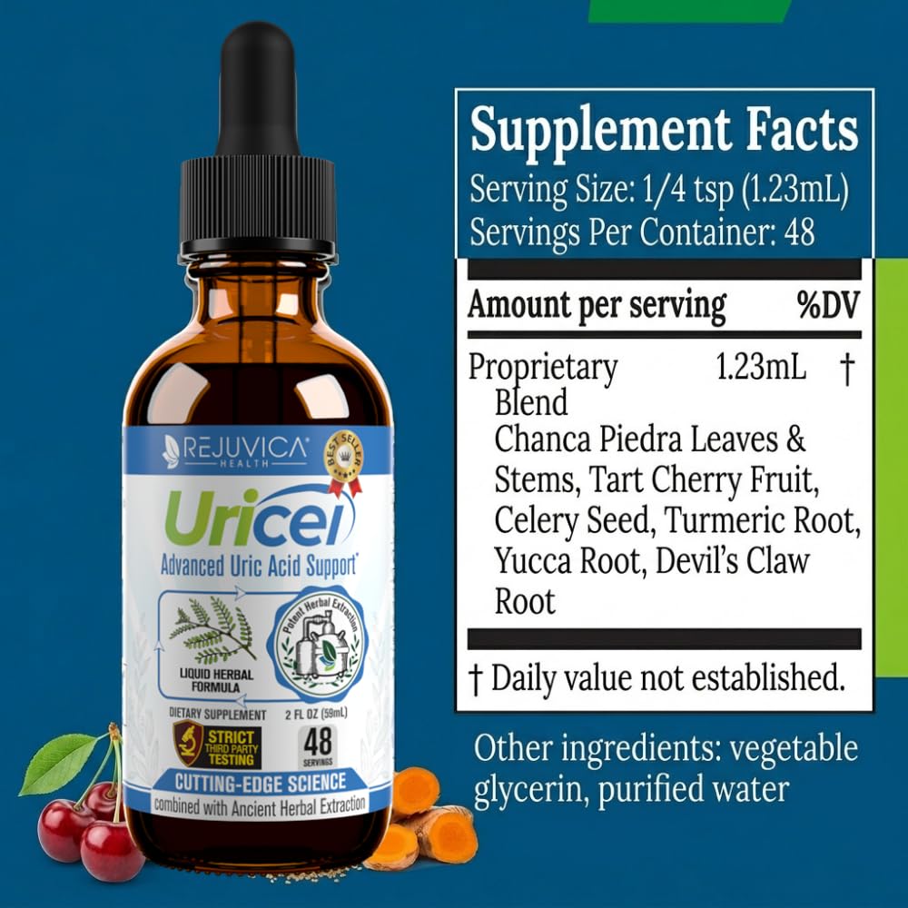 Uricel - Advanced Uric Acid Support & Cleanse Supplement - Liquid Delivery for Better Absorption - Tart Cherry, Chanca Piedra, Celery Seed, Turmeric & More! - Maple Wellness Supplements