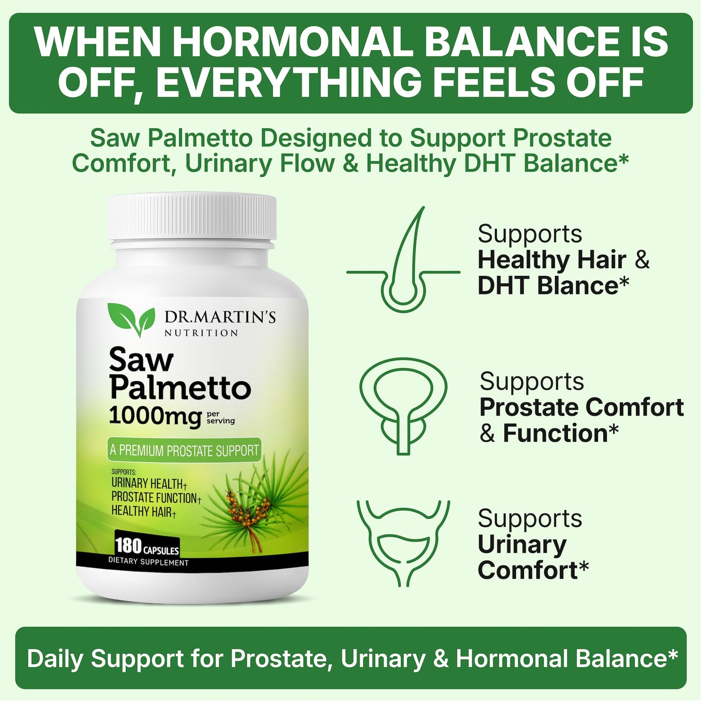 USA Grown Saw Palmetto | 180 Capsules Prostate Health Supplement | Hair Growth for Men & Women | Support to Help Maintain Normal Urination Frequency - Maple Wellness Supplements