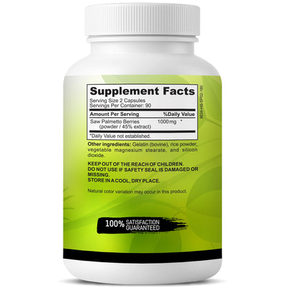 USA Grown Saw Palmetto | 180 Capsules Prostate Health Supplement | Hair Growth for Men & Women | Support to Help Maintain Normal Urination Frequency - Maple Wellness Supplements