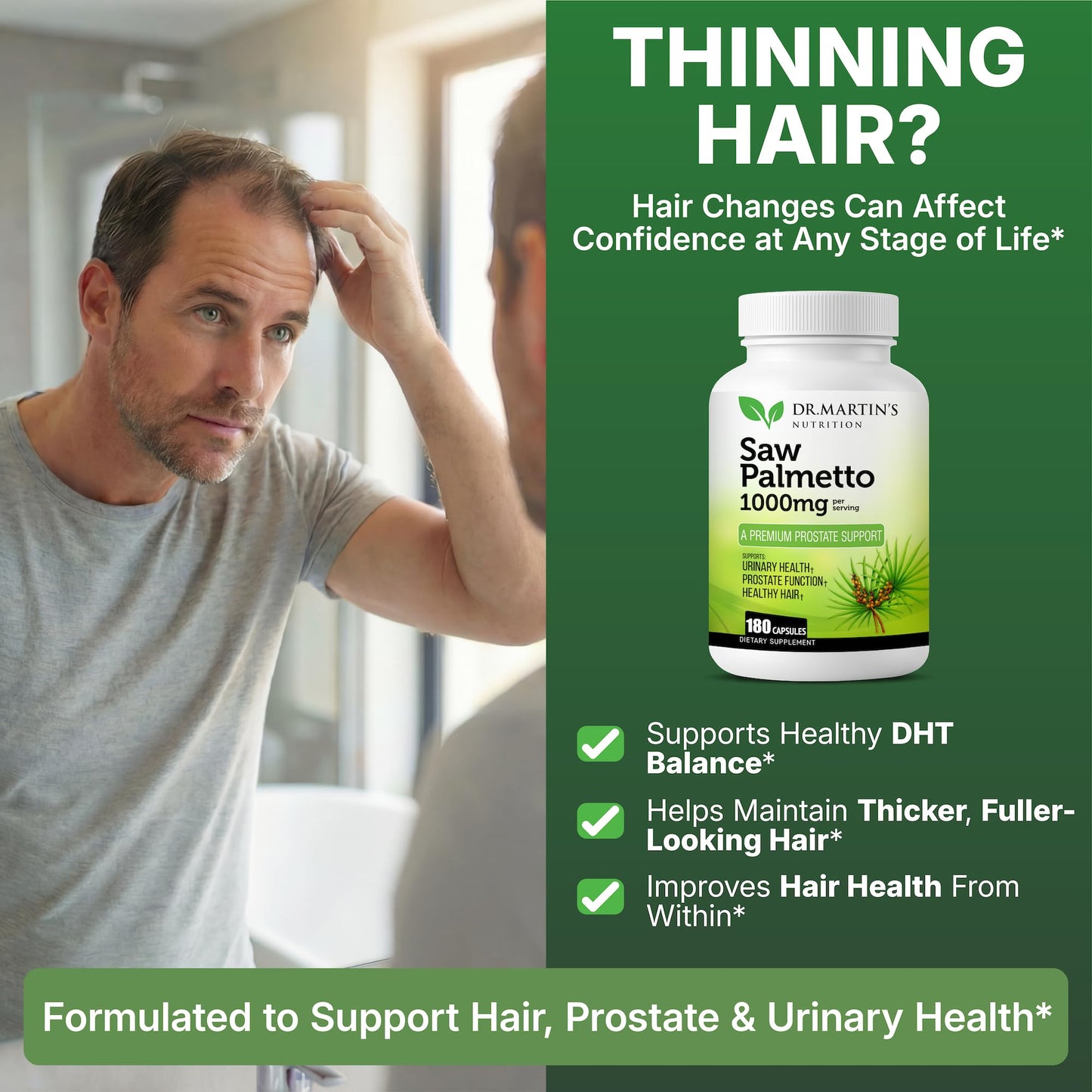 USA Grown Saw Palmetto | 180 Capsules Prostate Health Supplement | Hair Growth for Men & Women | Support to Help Maintain Normal Urination Frequency - Maple Wellness Supplements