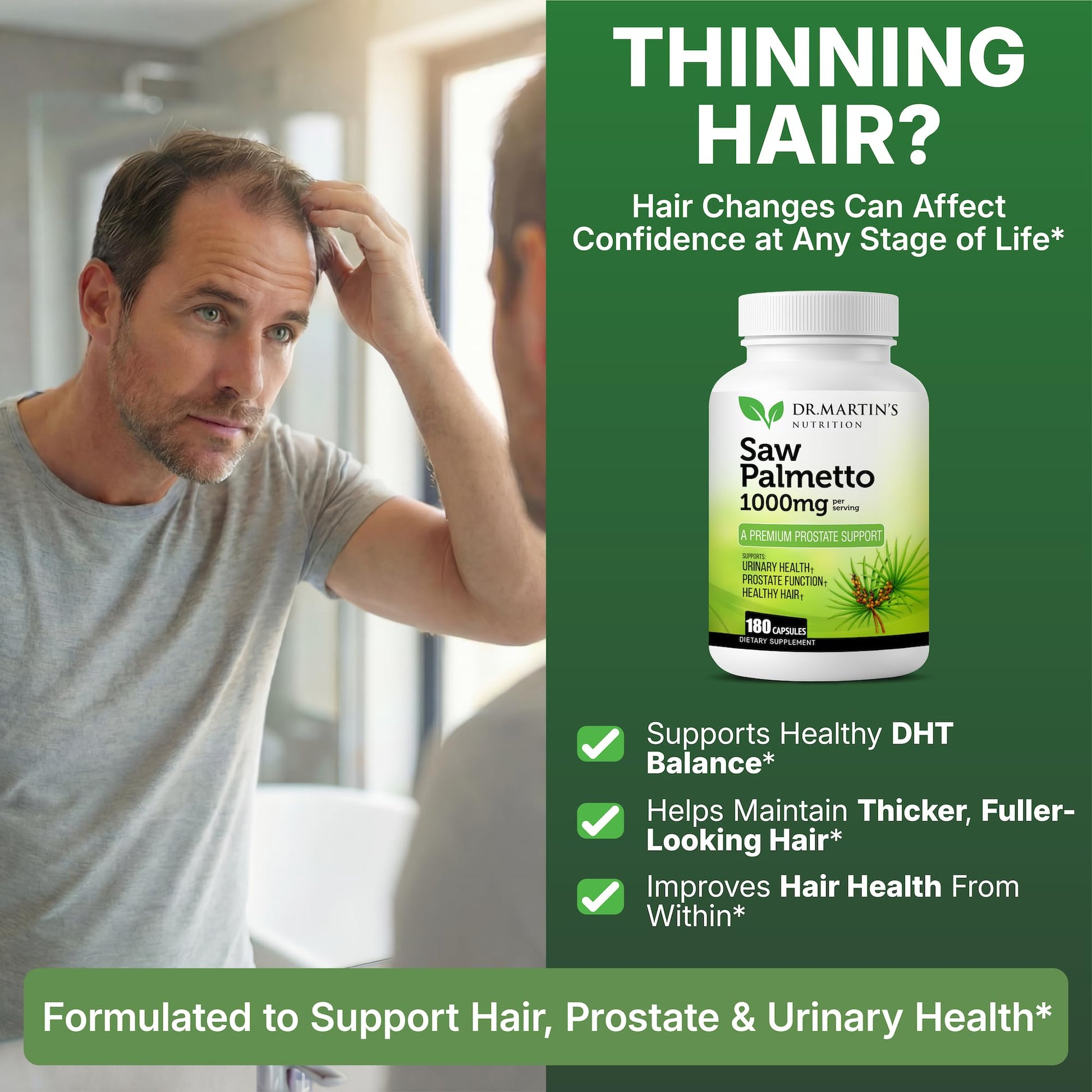 USA Grown Saw Palmetto | 180 Capsules Prostate Health Supplement | Hair Growth for Men & Women | Support to Help Maintain Normal Urination Frequency - Maple Wellness Supplements