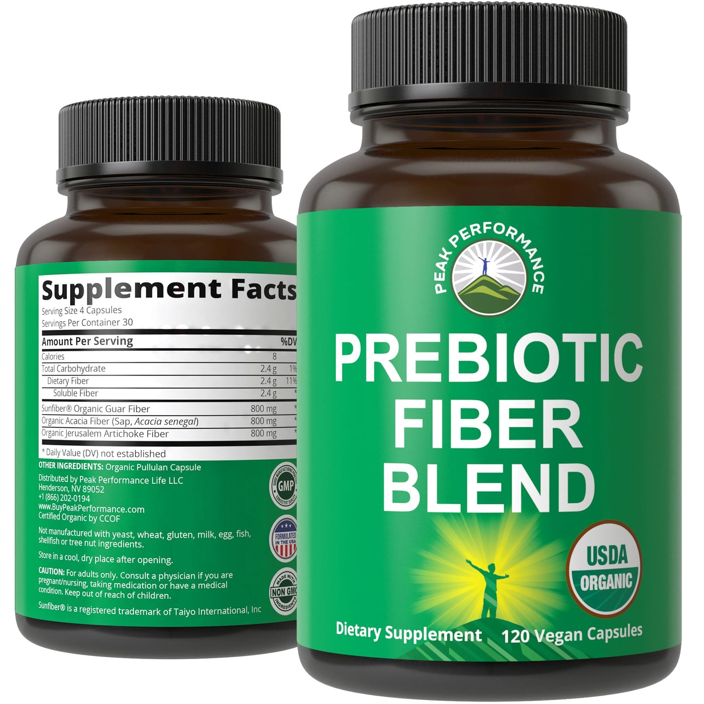 USDA Organic 3-in-1 Prebiotic Fiber - Vegan Capsules for Gut, Digestive Health. Raw Whole Food Plant Based Prebiotics Pills Supplement with Inulin (Jerusalem Artichoke), Acacia Fibers, SunFiber - Maple Wellness Supplements