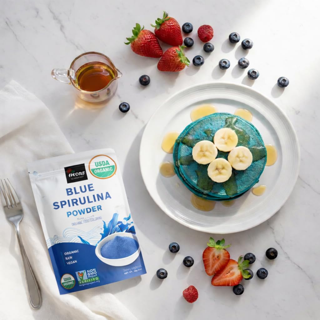 USDA Organic Blue Spirulina Powder (Phycocyanin Extract), No Fishy Smell, 100% Vegan Protein from Blue-Green Algae, 28 Servings - Maple Wellness Supplements