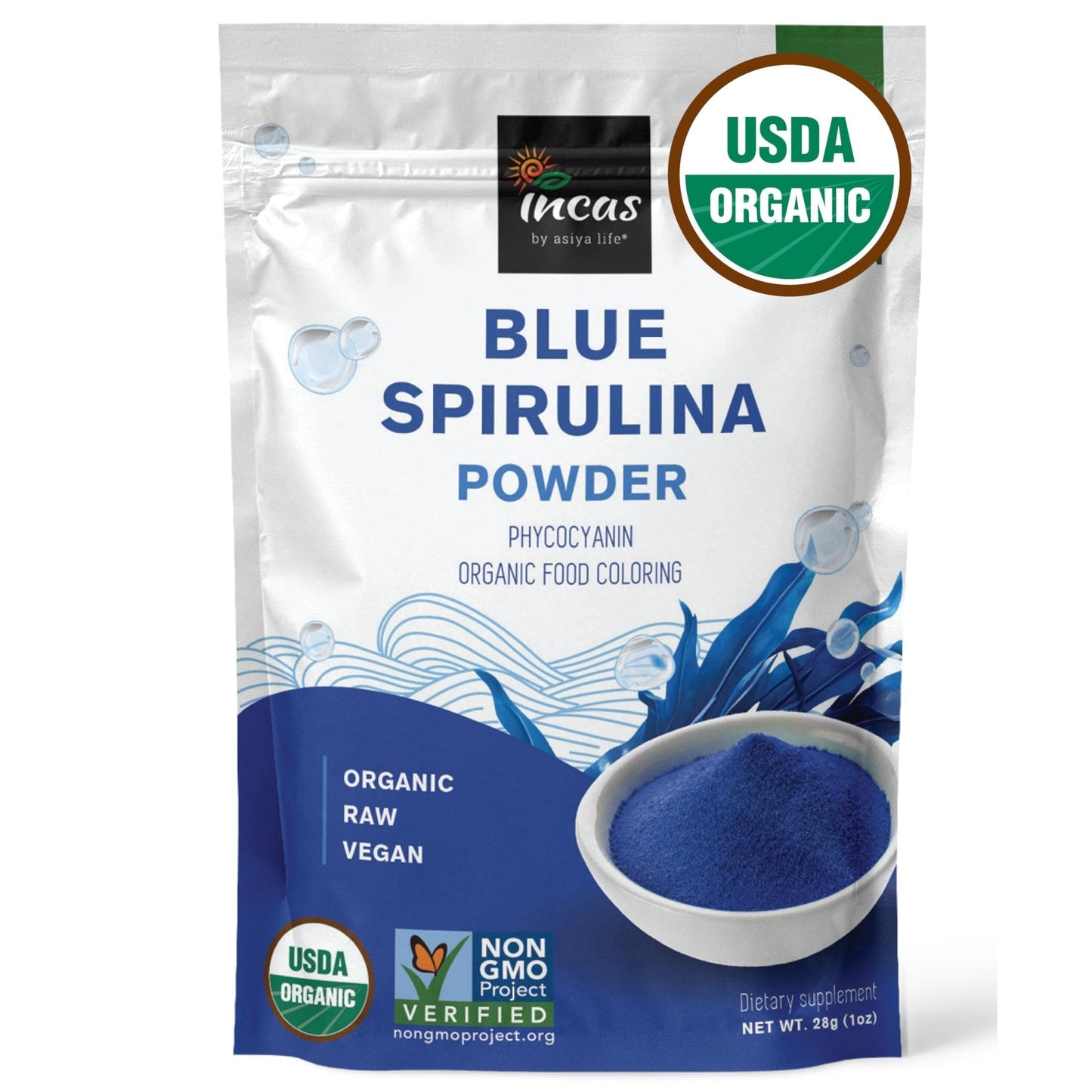 USDA Organic Blue Spirulina Powder (Phycocyanin Extract), No Fishy Smell, 100% Vegan Protein from Blue-Green Algae, 28 Servings - Maple Wellness Supplements