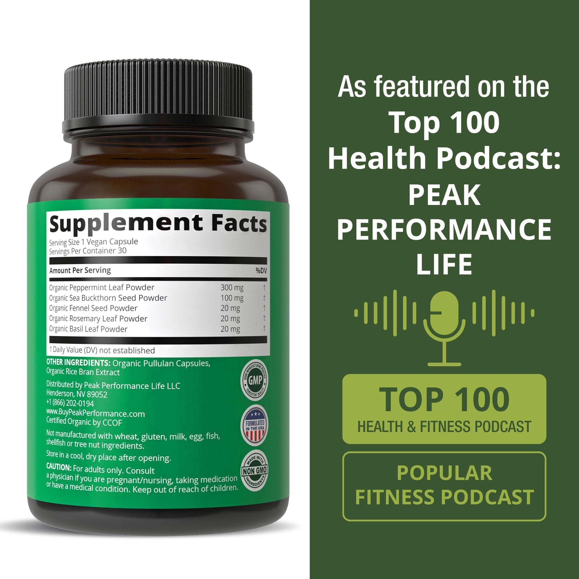 USDA Organic IBS Capsules for Relief, Ingestion, Bloating, Gas. Irritable Bowel Supplement with 5 Handpicked Organic Ingredients. Peppermint Oil, Sea Buckthorn, Fennel Seed, Rosemary Leaf, Basil Leaf - Maple Wellness Supplements