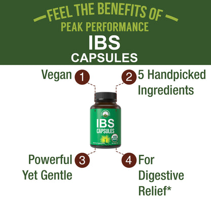 USDA Organic IBS Capsules for Relief, Ingestion, Bloating, Gas. Irritable Bowel Supplement with 5 Handpicked Organic Ingredients. Peppermint Oil, Sea Buckthorn, Fennel Seed, Rosemary Leaf, Basil Leaf - Maple Wellness Supplements