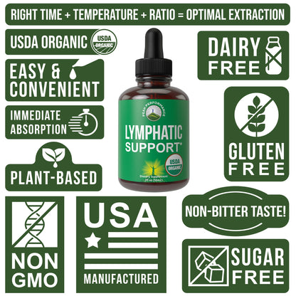 USDA Organic Lymphatic Drainage Drops. Sugar Free, Tasty 6-in-1 Lymph System Support for Detox, Cleanse. Vegan Supplement with Astragalus, Echinacea, Red Clover, Cleavers Herb, Licorice & Burdock Root - Maple Wellness Supplements