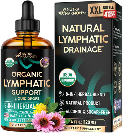 USDA Organic Lymphatic Drainage Supplement - Echinacea | Elderberry | Dandelion | Rosehip | Cleavers | Calendula | Burdock - Made in USA - Lymph System Drops - Maple Wellness Supplements