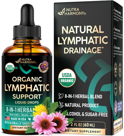 USDA Organic Lymphatic Drainage Supplement - Echinacea | Elderberry | Dandelion | Rosehip | Cleavers | Calendula | Burdock - Made in USA - Lymph System Drops - Maple Wellness Supplements