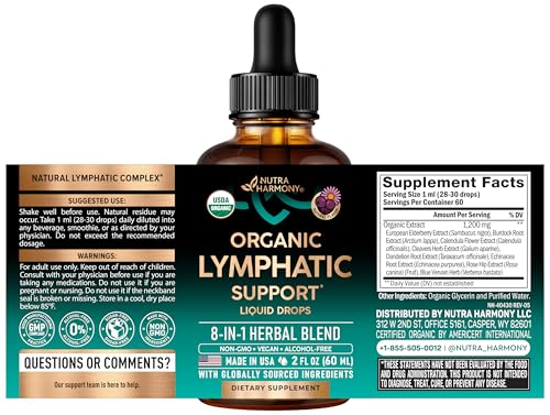 USDA Organic Lymphatic Drainage Supplement - Echinacea | Elderberry | Dandelion | Rosehip | Cleavers | Calendula | Burdock - Made in USA - Lymph System Drops - Maple Wellness Supplements