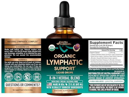 USDA Organic Lymphatic Drainage Supplement - Echinacea | Elderberry | Dandelion | Rosehip | Cleavers | Calendula | Burdock - Made in USA - Lymph System Drops - Maple Wellness Supplements