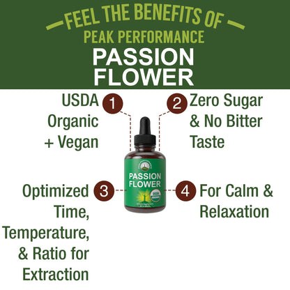 USDA Organic Passion Flower Extract Vegan Liquid Drops with High Bioavailability for Women and Men. Organic Passionflower Supplement with Zero Sugar and Gluten Free. for Calm, Relaxation Support. - Maple Wellness Supplements