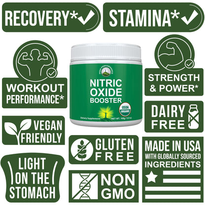 USDA Organic Plant Based Nitric Oxide Booster Powder Supplement for Men & Women. Caffeine Free Supplements 5 Top Organic Ingredients. Beet Root, Tart Cherry, Acerola Cherry, Pomegranate, Red Ginseng - Maple Wellness Supplements