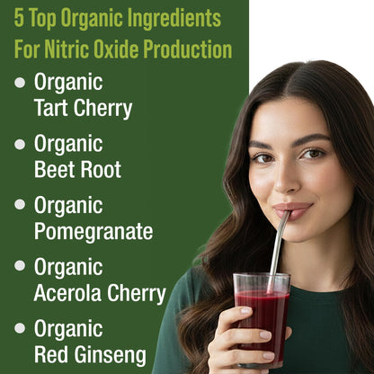 USDA Organic Plant Based Nitric Oxide Booster Powder Supplement for Men & Women. Caffeine Free Supplements 5 Top Organic Ingredients. Beet Root, Tart Cherry, Acerola Cherry, Pomegranate, Red Ginseng - Maple Wellness Supplements