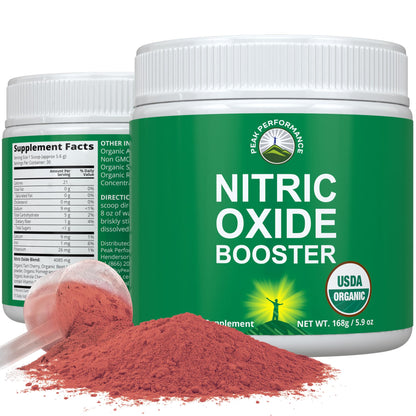 USDA Organic Plant Based Nitric Oxide Booster Powder Supplement for Men & Women. Caffeine Free Supplements 5 Top Organic Ingredients. Beet Root, Tart Cherry, Acerola Cherry, Pomegranate, Red Ginseng - Maple Wellness Supplements