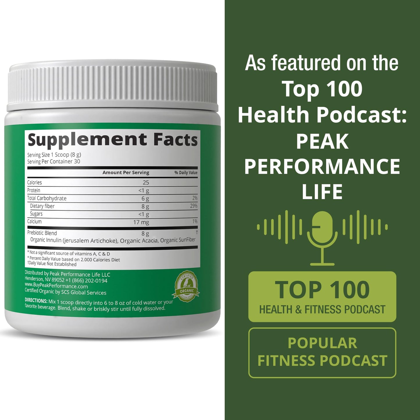 USDA Organic Prebiotic Fiber 3-in-1 Vegan Powder for Gut Health. Raw Whole Food Plant Based Prebiotics Digestive Supplement with Organic Inulin (Jerusalem Artichoke), Acacia Fibers, SunFiber - Maple Wellness Supplements