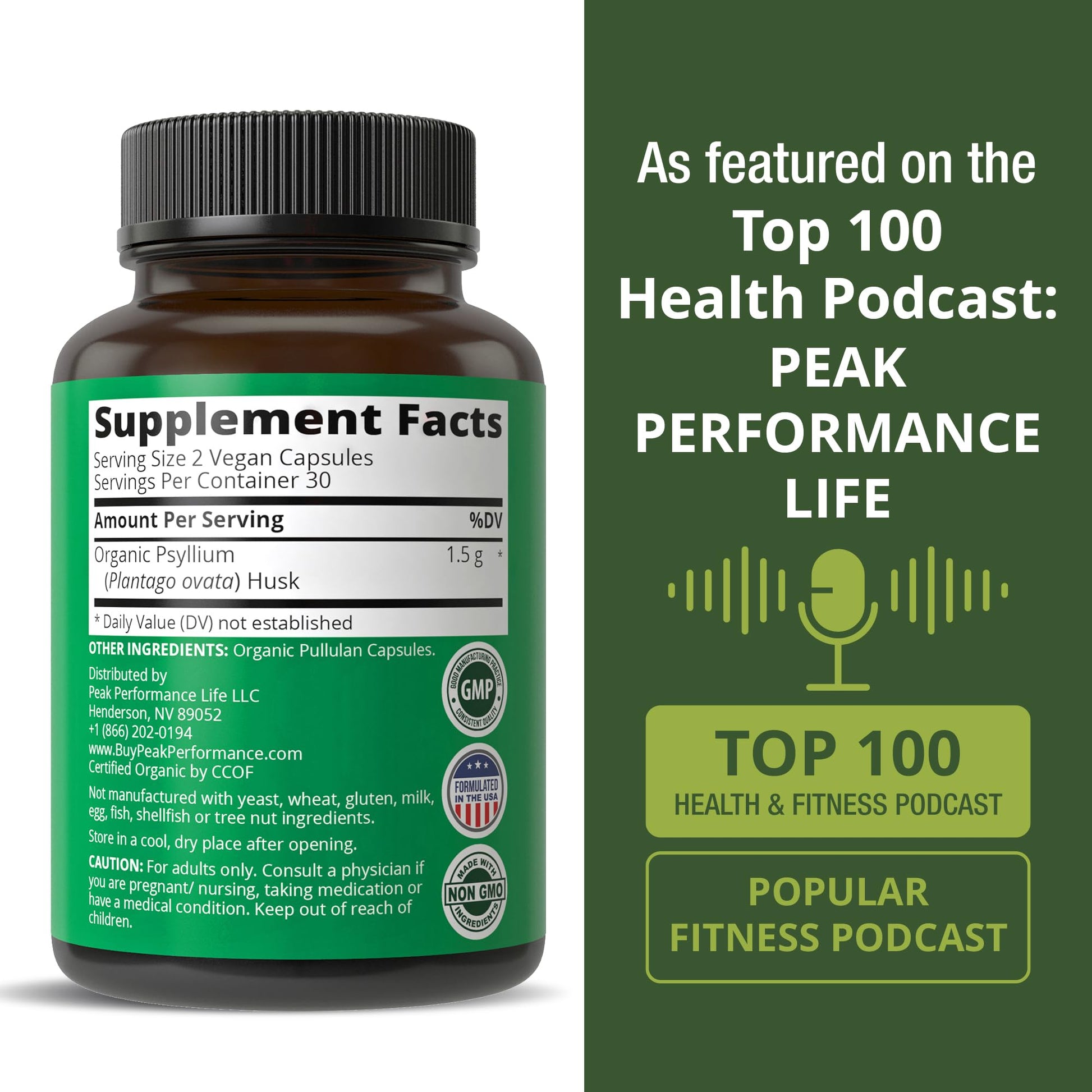 USDA Organic Psyllium Husk Vegan Capsules Made with Organic Psyllium Husk Seed. Fiber Supplement for Gut. Digestive Prebiotics. Pills for Digestion, Roughage Without Bloating. Tablets - Maple Wellness Supplements