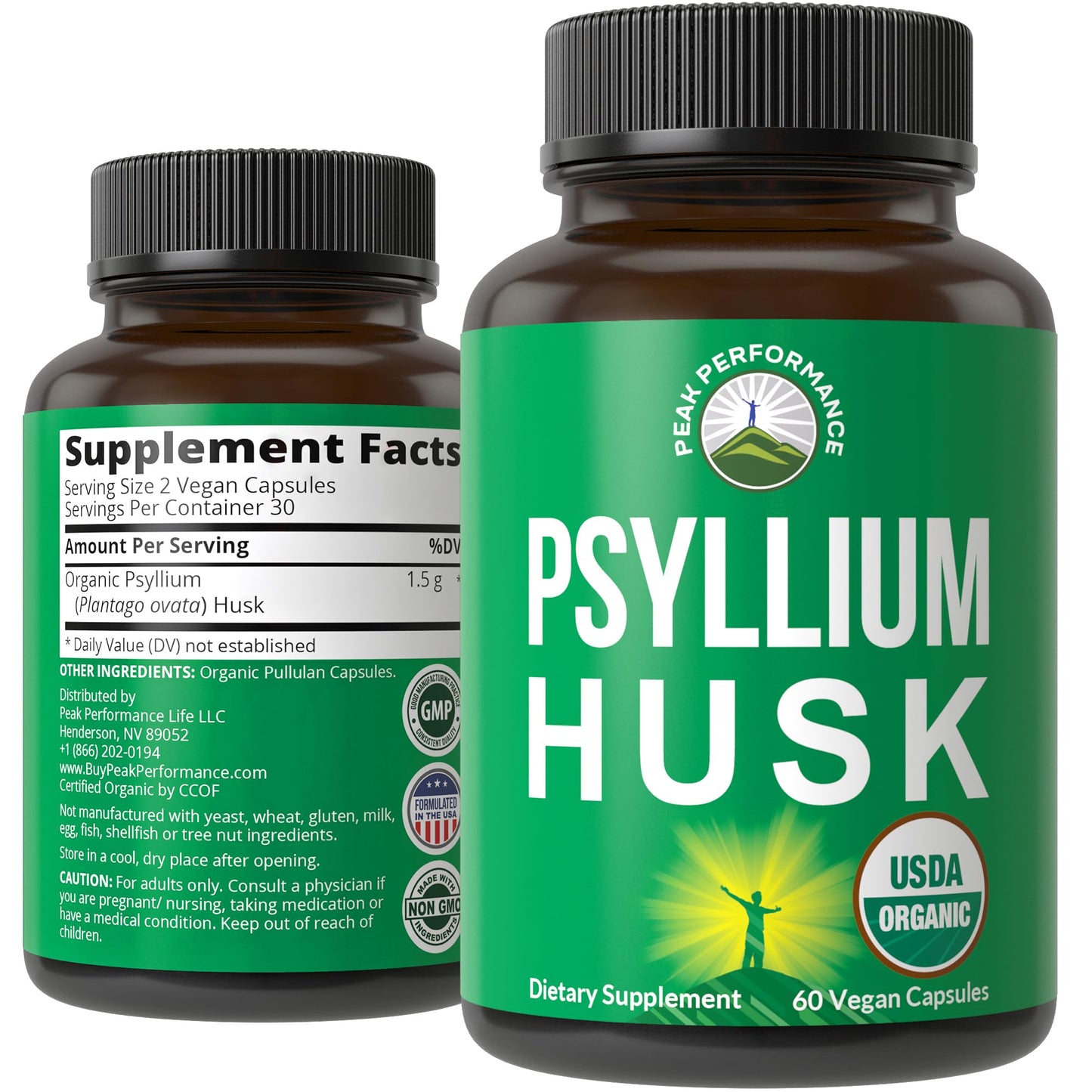 USDA Organic Psyllium Husk Vegan Capsules Made with Organic Psyllium Husk Seed. Fiber Supplement for Gut. Digestive Prebiotics. Pills for Digestion, Roughage Without Bloating. Tablets - Maple Wellness Supplements