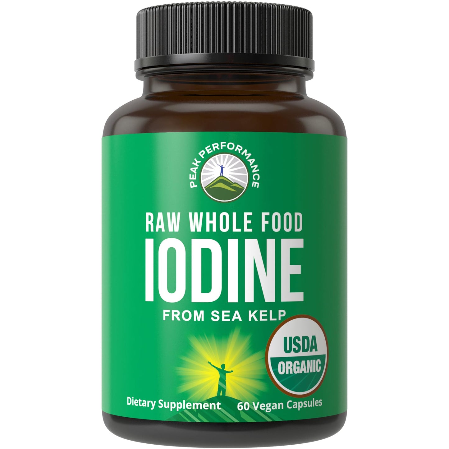 USDA Organic Raw Whole Food Iodine Supplement from Kelp (Ascophyllum Nodosum) - Potassium Iodide Tablets Alternative - for Thyroid, Energy, and Immune Support - 60 Vegan Capsules by Peak Performance - Maple Wellness Supplements