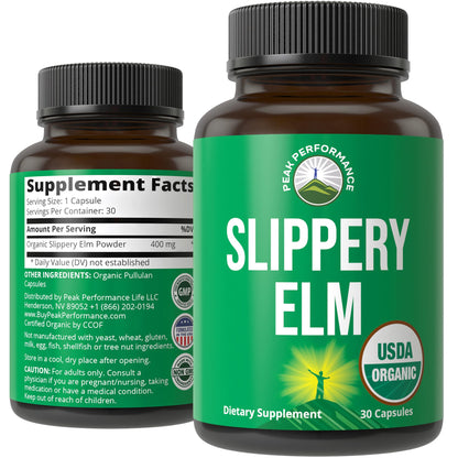 USDA Organic Slippery Elm for Women & Men. Vegan Capsules with Micronized Slippery Elm Bark Powder for Digestion, Bloating Relief, & Gut Lining. Natural Mucilage That Soothes The Throat & Airways - Maple Wellness Supplements