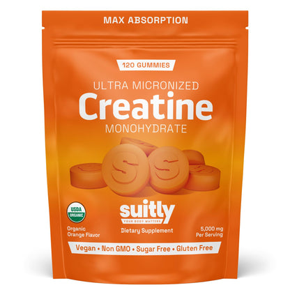USDA Organic Ultra-Micronized Creatine Gummies for Men & Women; Orange Max Absorption 5g Creatine Gummies Sugar Free for Muscle Gain, Energy & Recovery; Muscle Builder for Women with Pouch - 120 Count - Maple Wellness Supplements