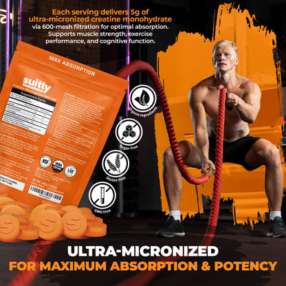 USDA Organic Ultra-Micronized Creatine Gummies for Men & Women; Orange Max Absorption 5g Creatine Gummies Sugar Free for Muscle Gain, Energy & Recovery; Muscle Builder for Women with Pouch - 120 Count - Maple Wellness Supplements
