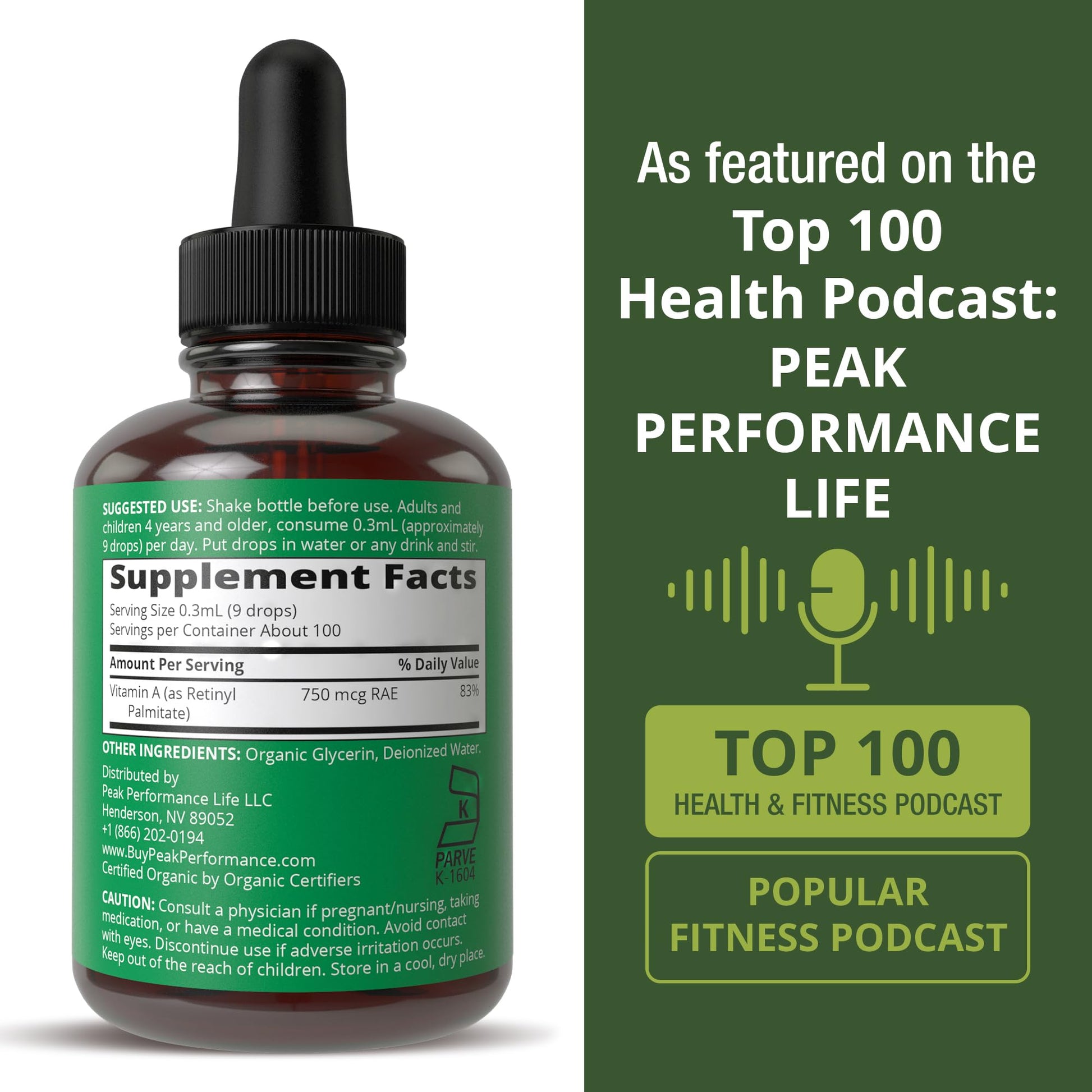 USDA Organic Vitamin A Liquid Drops Supplement. Vegan High Bioavailability for Eye, Skin + Bone Health. for Adults, Men, Women, Kids. Vit A Oil Retinyl Palmitate. Gluten Free, Zero Sugar. 100 Servings - Maple Wellness Supplements