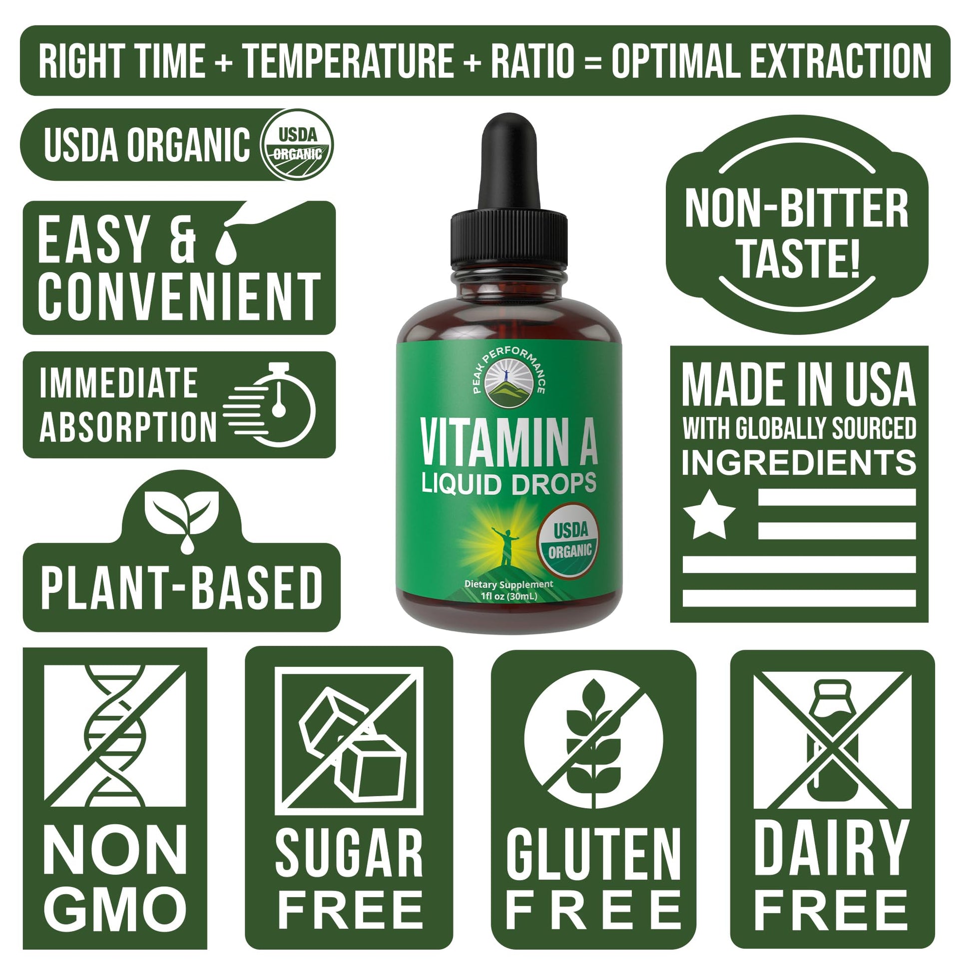 USDA Organic Vitamin A Liquid Drops Supplement. Vegan High Bioavailability for Eye, Skin + Bone Health. for Adults, Men, Women, Kids. Vit A Oil Retinyl Palmitate. Gluten Free, Zero Sugar. 100 Servings - Maple Wellness Supplements