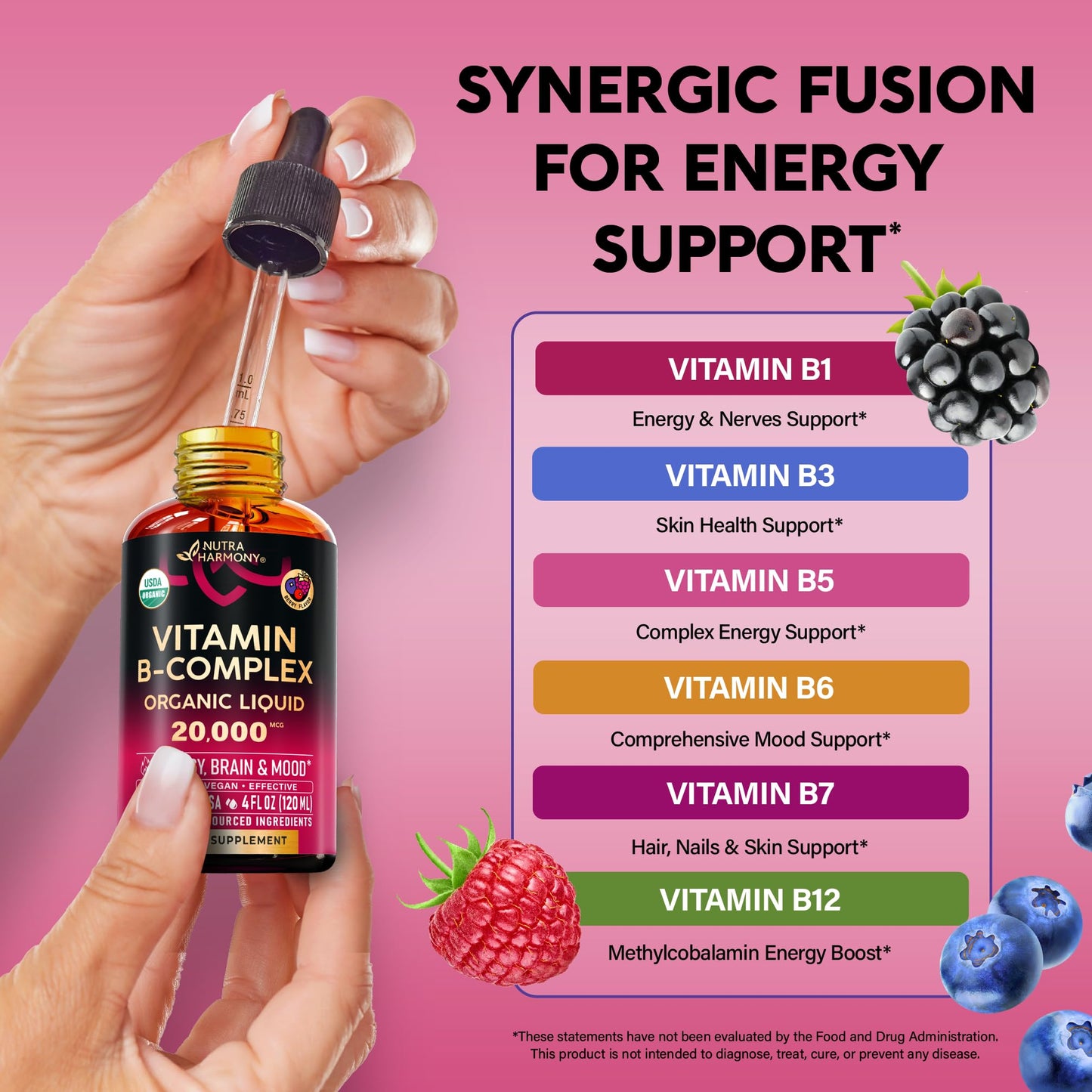 USDA Organic Vitamin B-Complex B5 Pantothenic Acid | B12 Methylcobalamin | B1 Thiamine | B6 Pyridoxine | B7 Biotin | B9 Folic | B3 Niacinamide - Maple Wellness Supplements